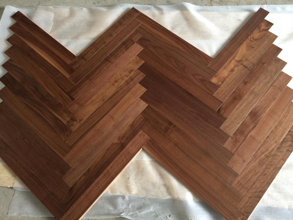 Walnut herringbone parquet flooring