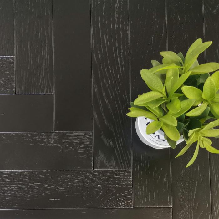 Oak black PU herringbone engineered flooring